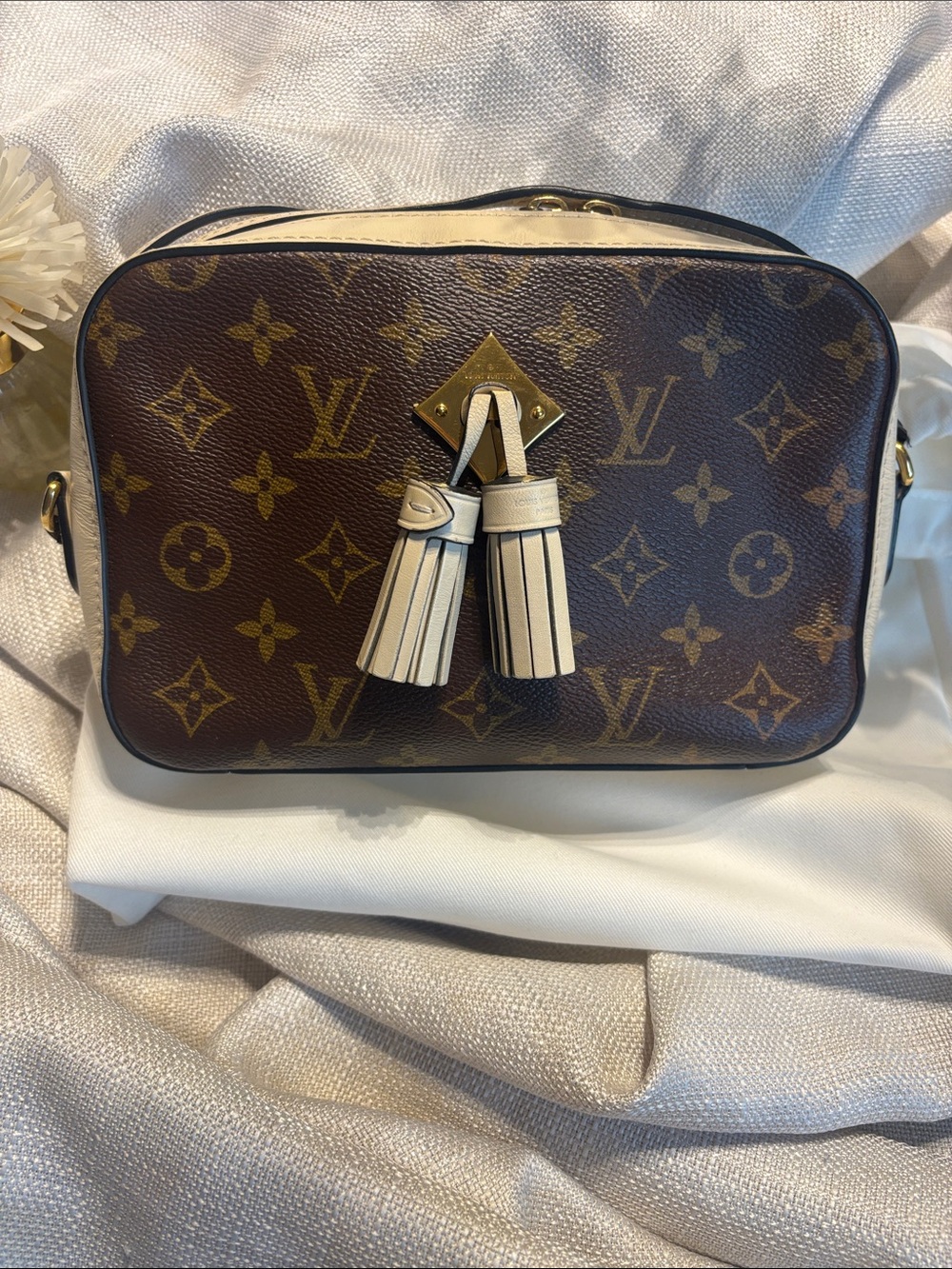 Louis Vuitton Monogram Saintonge Crossbody Bag in Brown & Cream